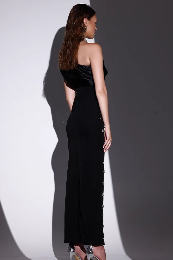 One Shoulder Rhinestone Bodycon Maxi Formal Dress - View 4