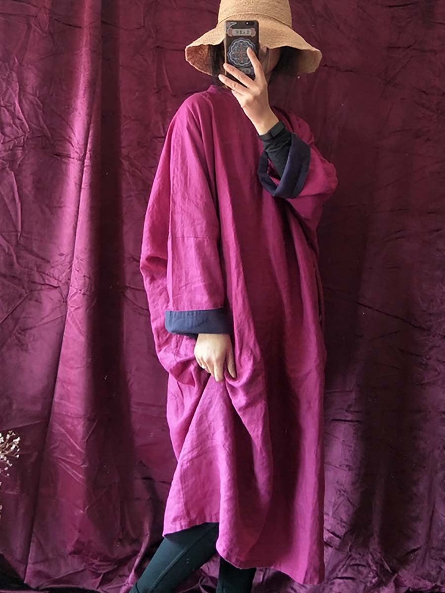 Mandarin Collar Long Sleeve Side Button Oversized Shirt Maxi Dress - View 4