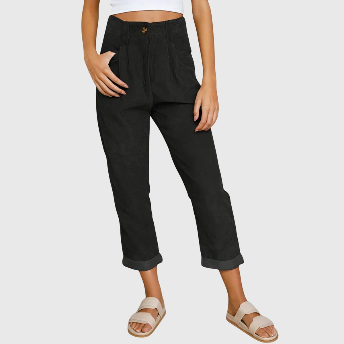 High Waist Pleated Corduroy Tapered Pants 2