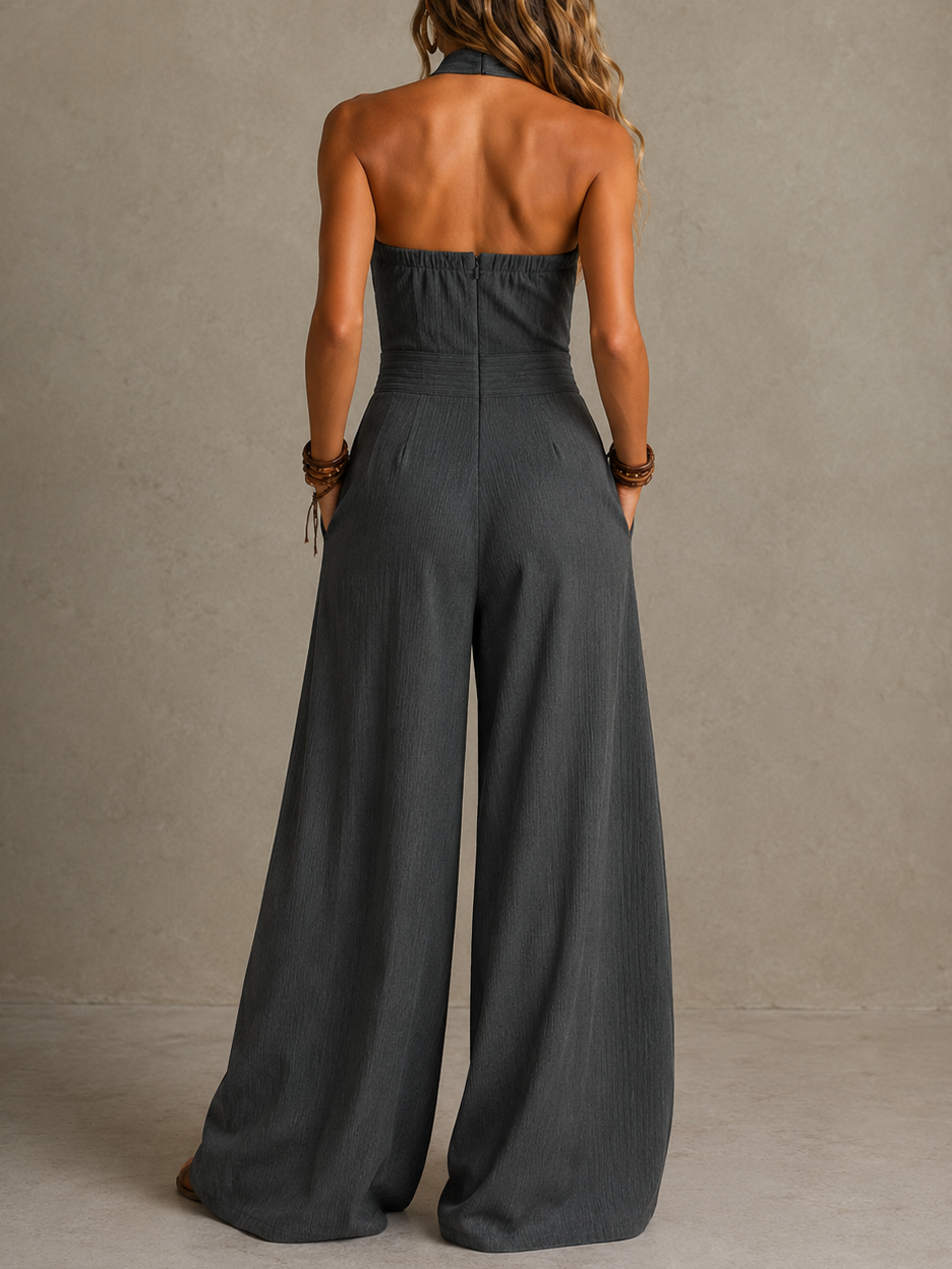 Halter Cross Front Pleated Wide Leg Jumpsuit 5