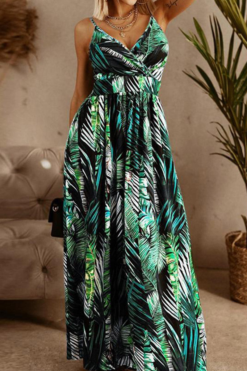Boho Style Sleeveless Print Maxi Dress