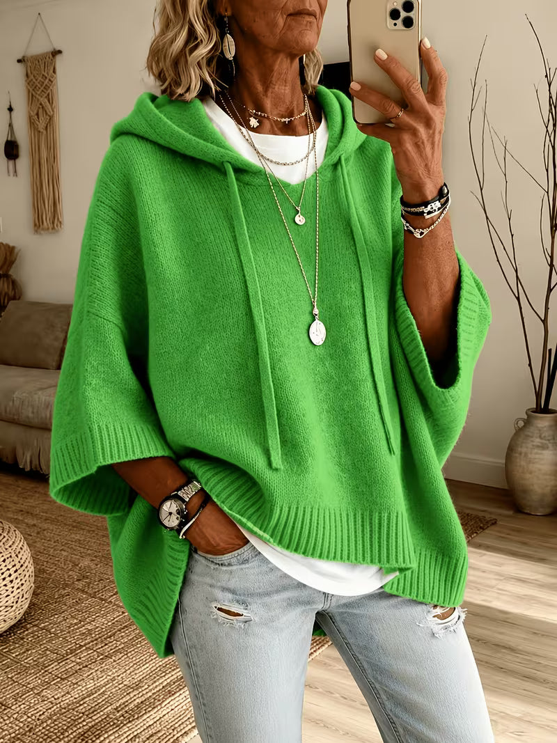 Hooded Drawstring Oversized Knit Poncho Sweater 28