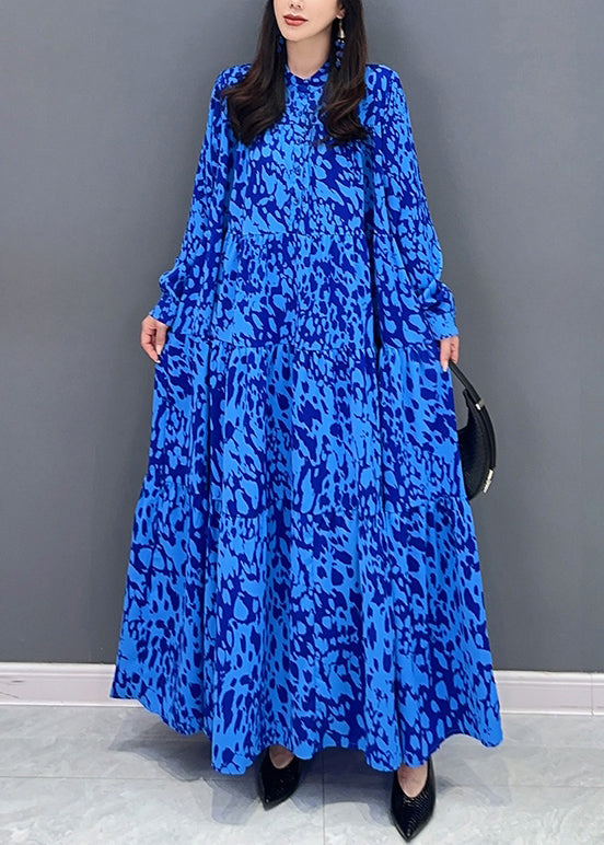 Abstract Print Mandarin Collar Button Front Tiered Maxi Dress - View 2