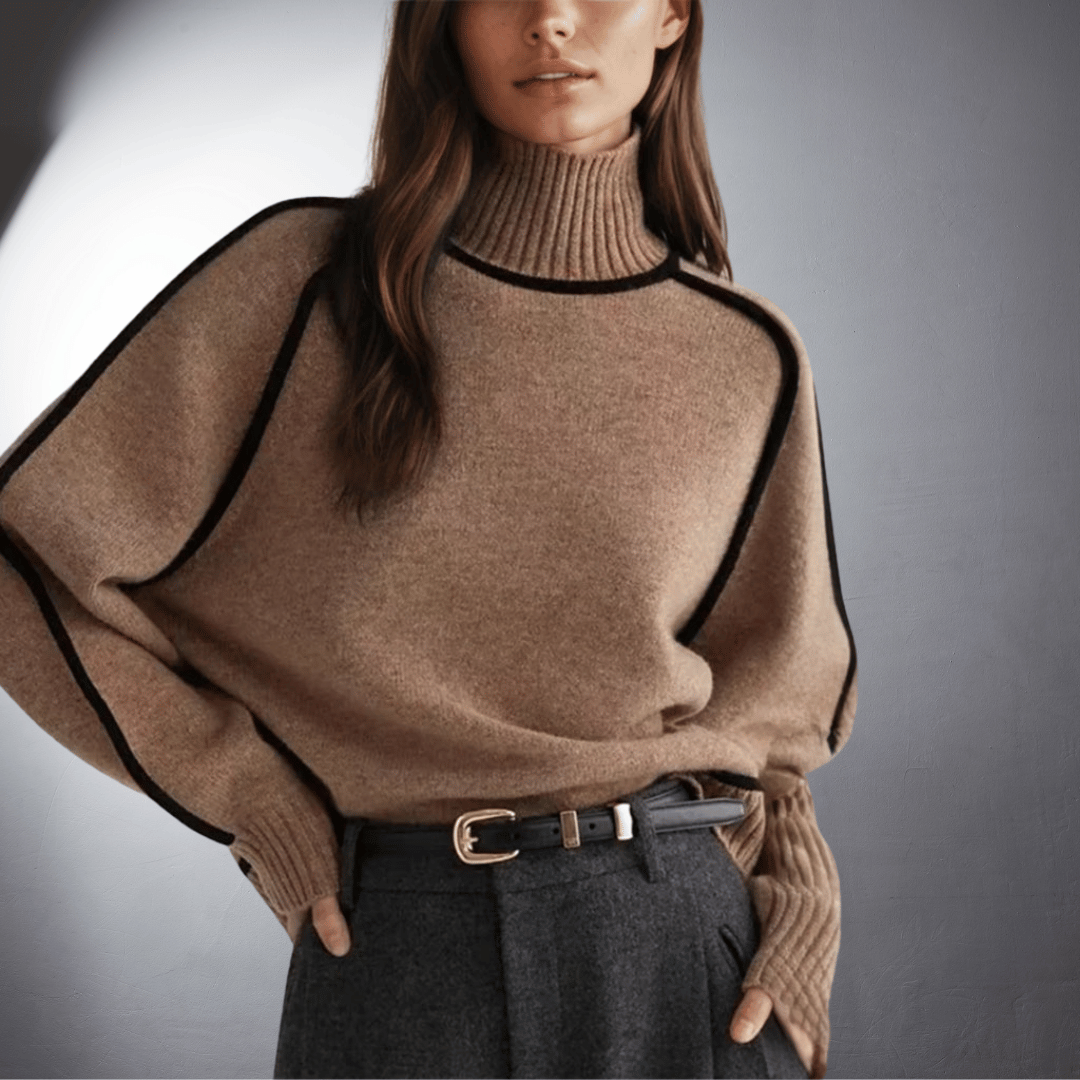 Turtleneck Long Sleeve Contrast Trim Sweater 3