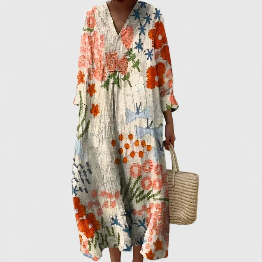 Floral V-Neck Long Sleeve Boho Maxi Dress 2