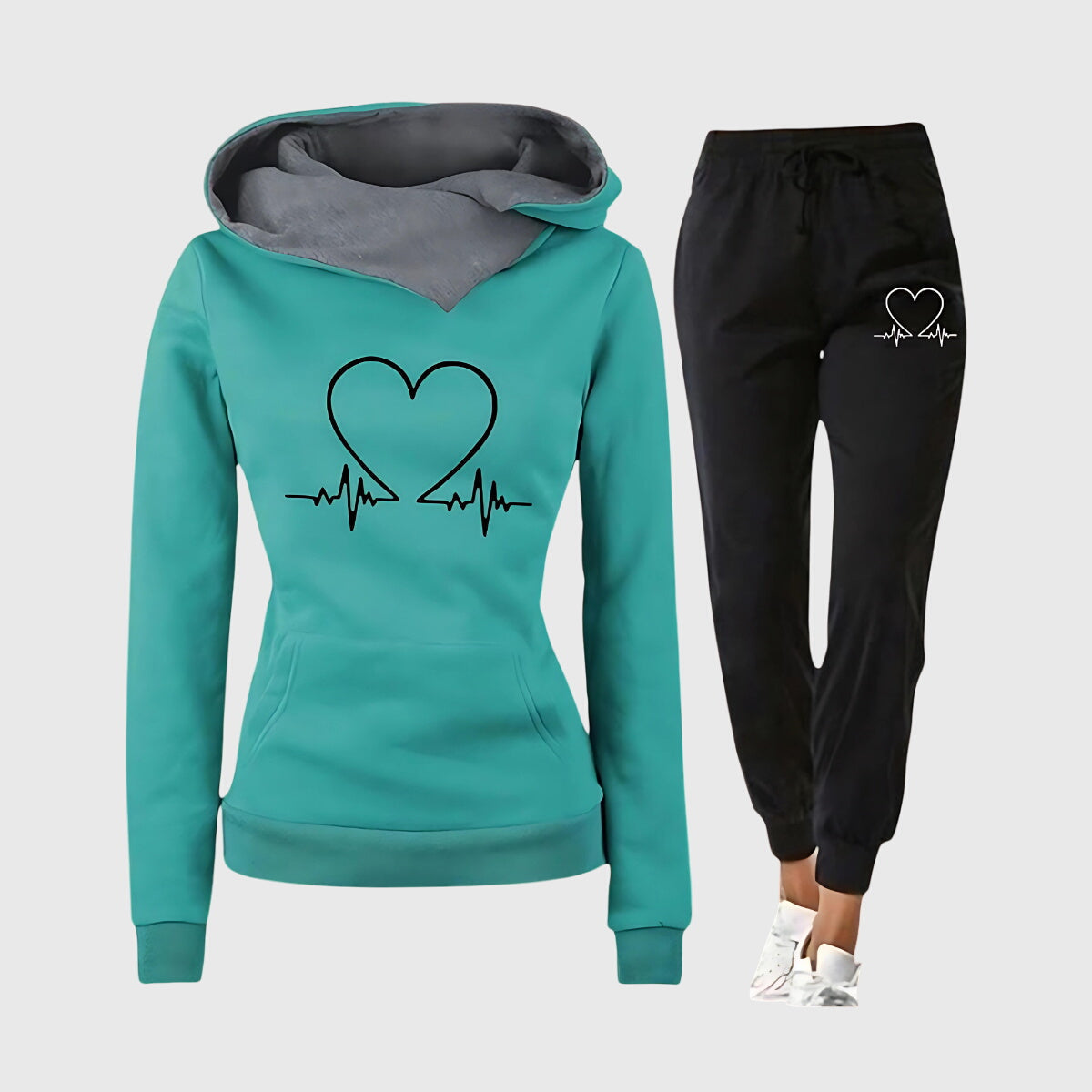 Heart Print Hooded Sweatshirt and Joggers Two Piece Set 3