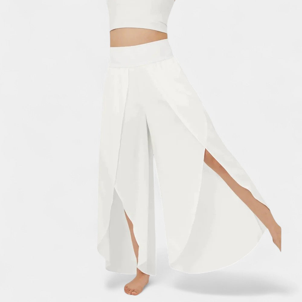 High Waist Split Front Layered Wide Leg Palazzo Pants 12