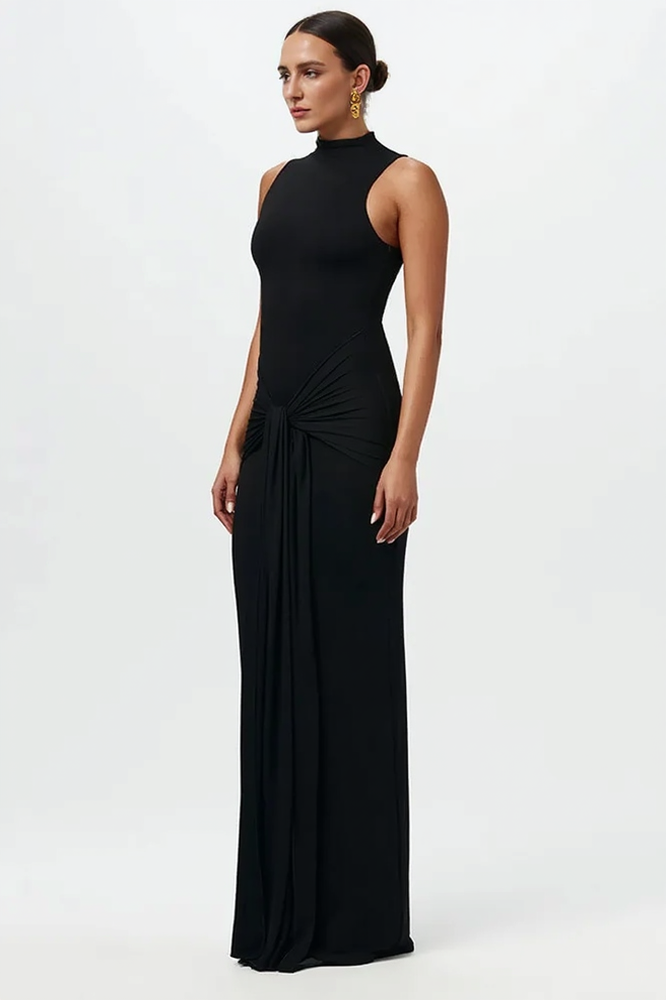 Crew Neck Sleeveless Tie Waist High Split Bodycon Maxi Dress - View 5