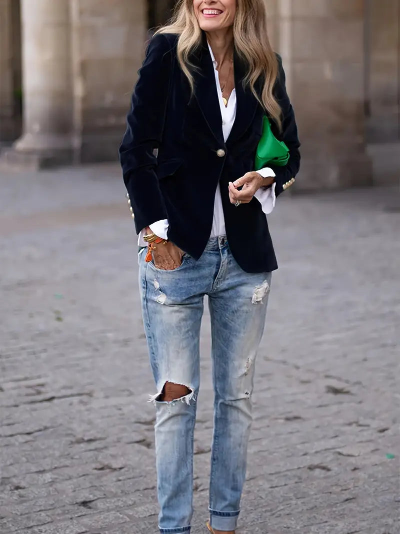 Velvet Single Breasted Blazer 6