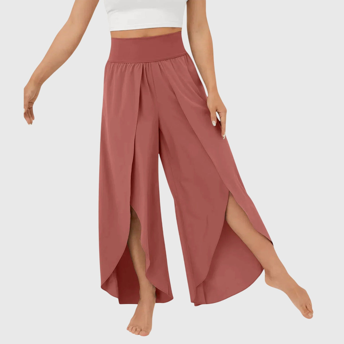 High Waist Split Front Layered Wide Leg Palazzo Pants 11