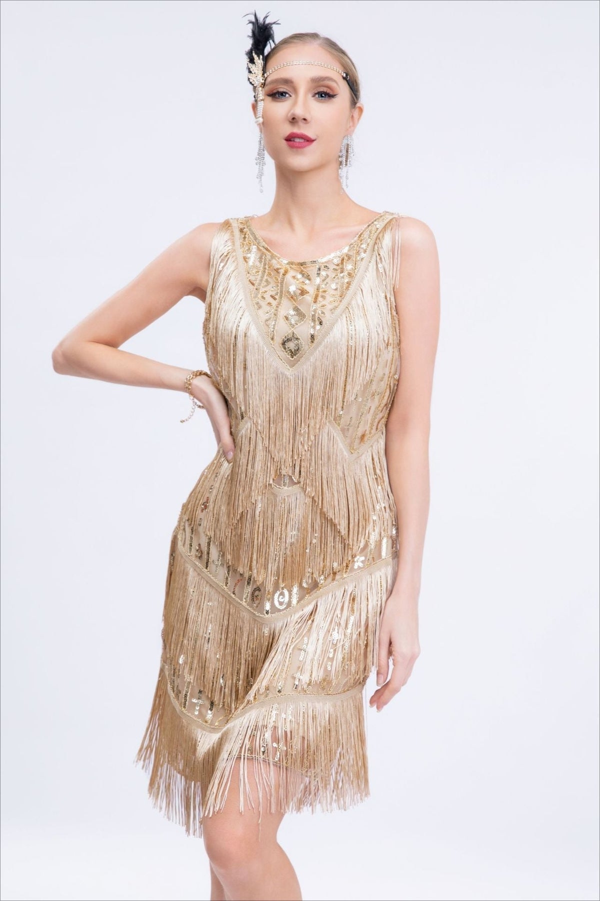 Sequin Fringe Sleeveless Tiered Mini Dress - View 5