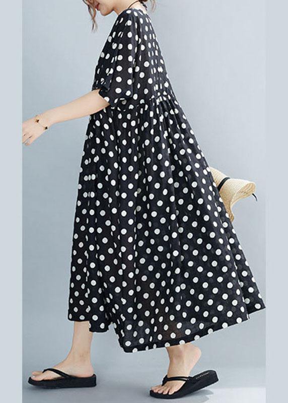 Polka Dot Empire Waist Short Sleeve Loose Maxi Dress - View 4