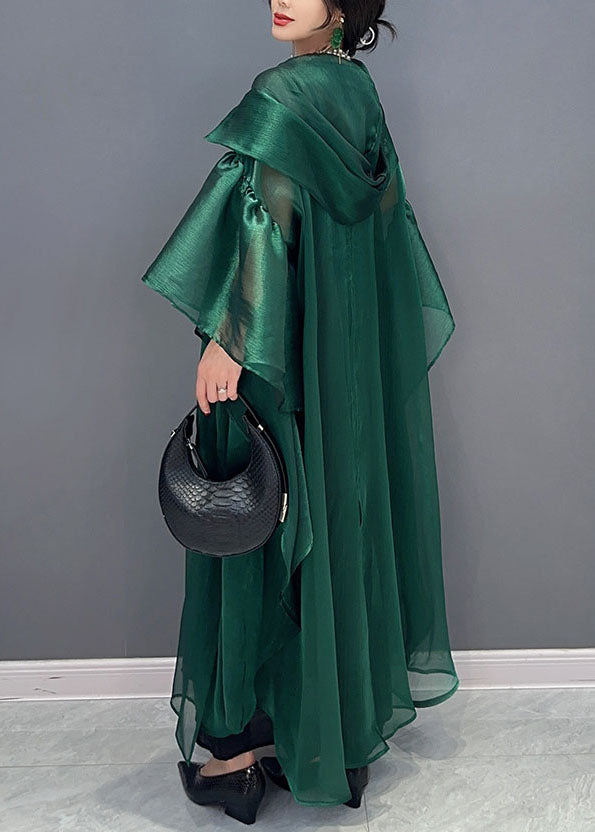 Sheer Pointed Collar Bell Sleeve Tiered Ruffle Oversized Midi Dress - View 3