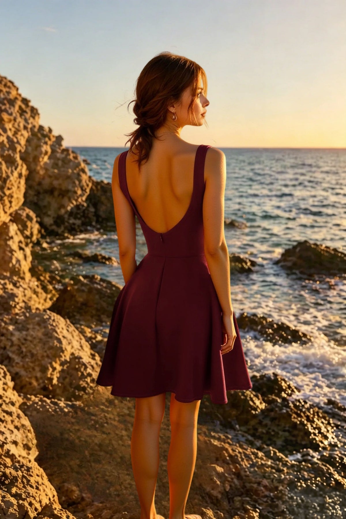 Boat Neck Sleeveless Fit and Flare Mini Party Dress - View 4
