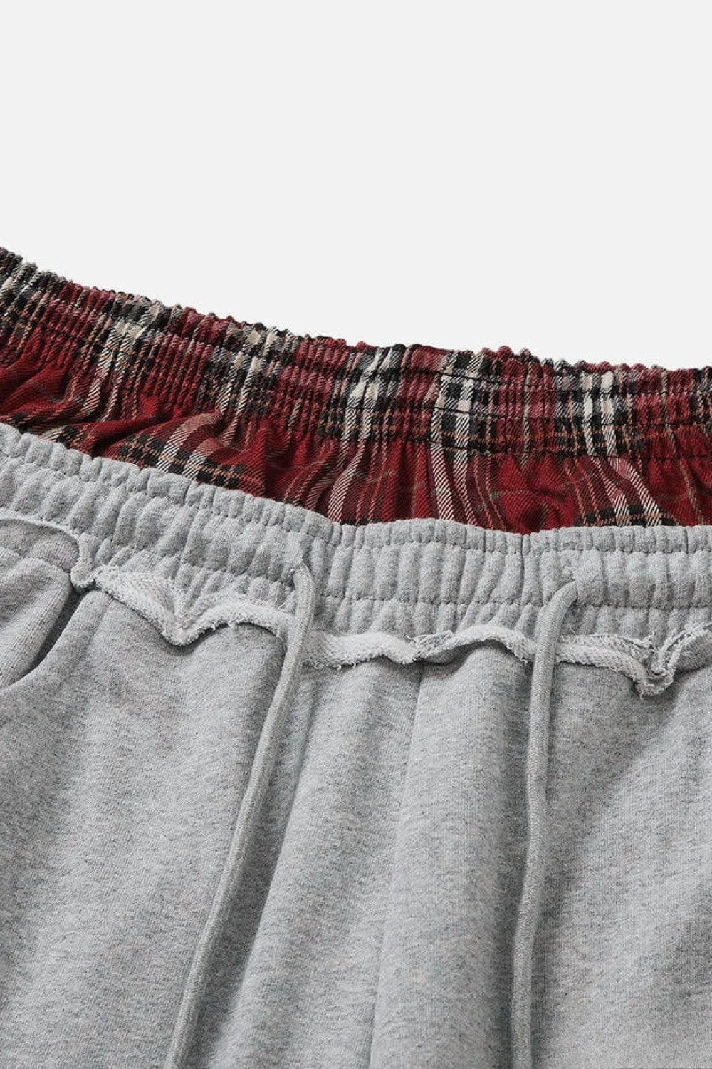 Stripe Plaid Panel Double Waist Wide Leg Pants