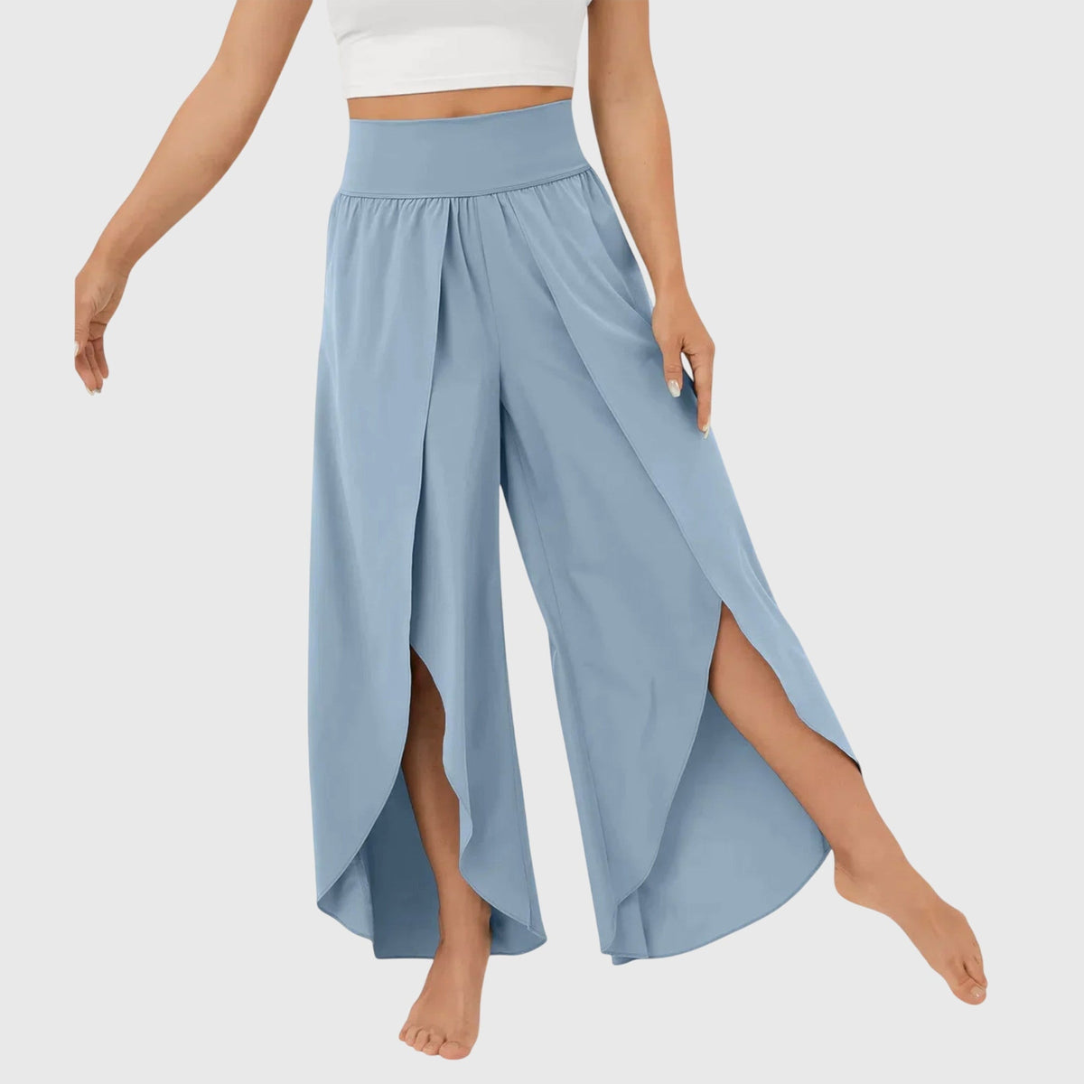High Waist Split Front Layered Wide Leg Palazzo Pants 4