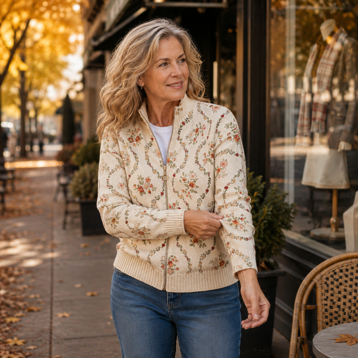 Floral Print Zip Front Stand Collar Cardigan 3