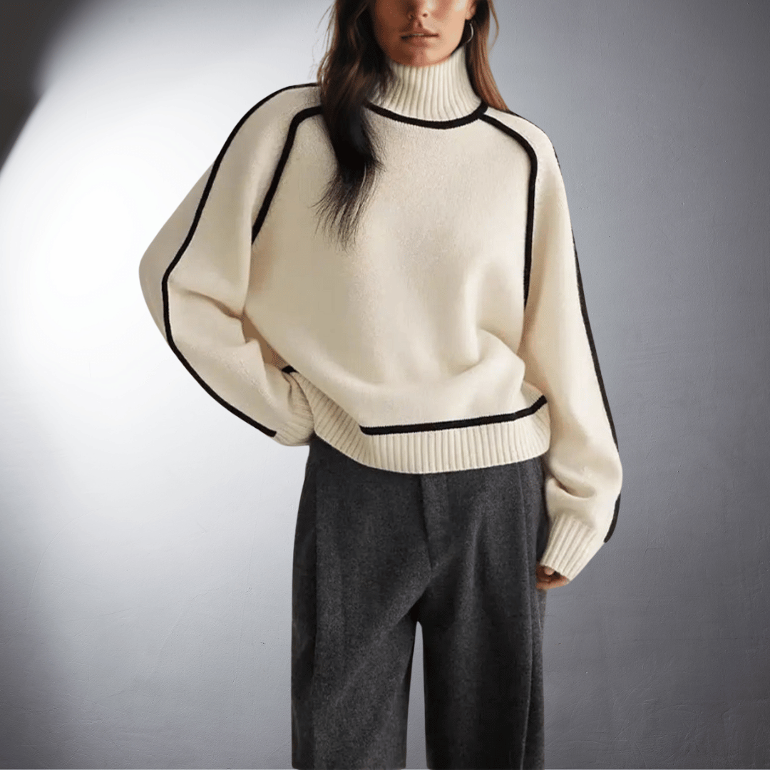 Turtleneck Long Sleeve Contrast Trim Sweater 8