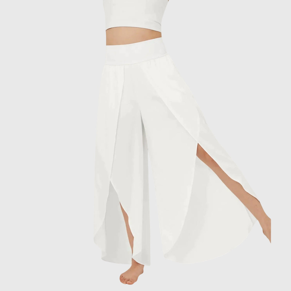High Waist Split Front Layered Wide Leg Palazzo Pants 12