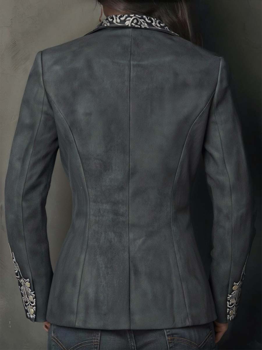 Floral Embossed Suede Look Single Button Blazer 8