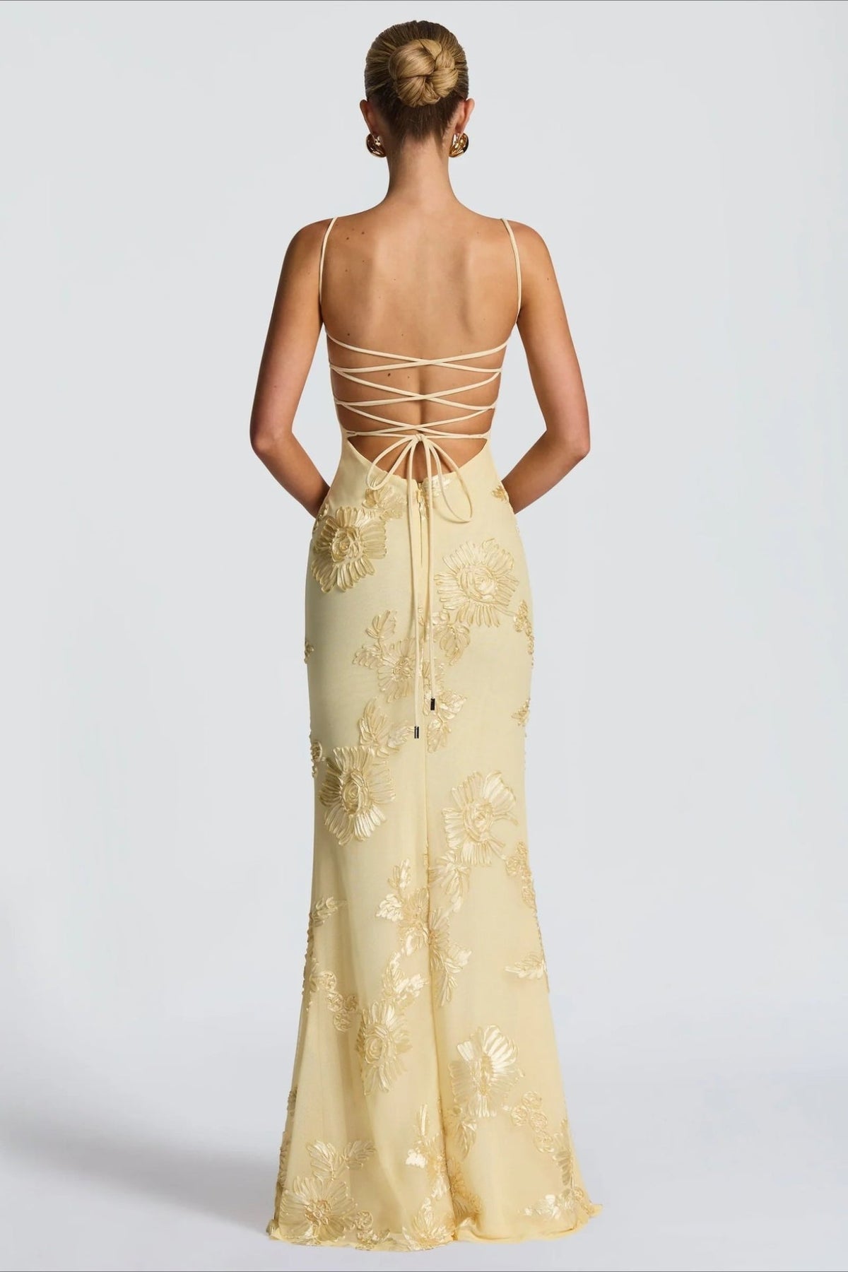 Floral Applique Spaghetti Strap Corset Backless Mermaid Gown - View 2