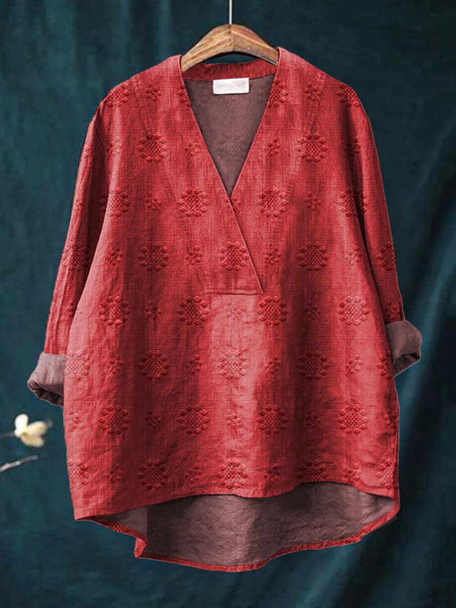 V-Neck Quarter Sleeve Eyelet Embroidered Tunic Top 5