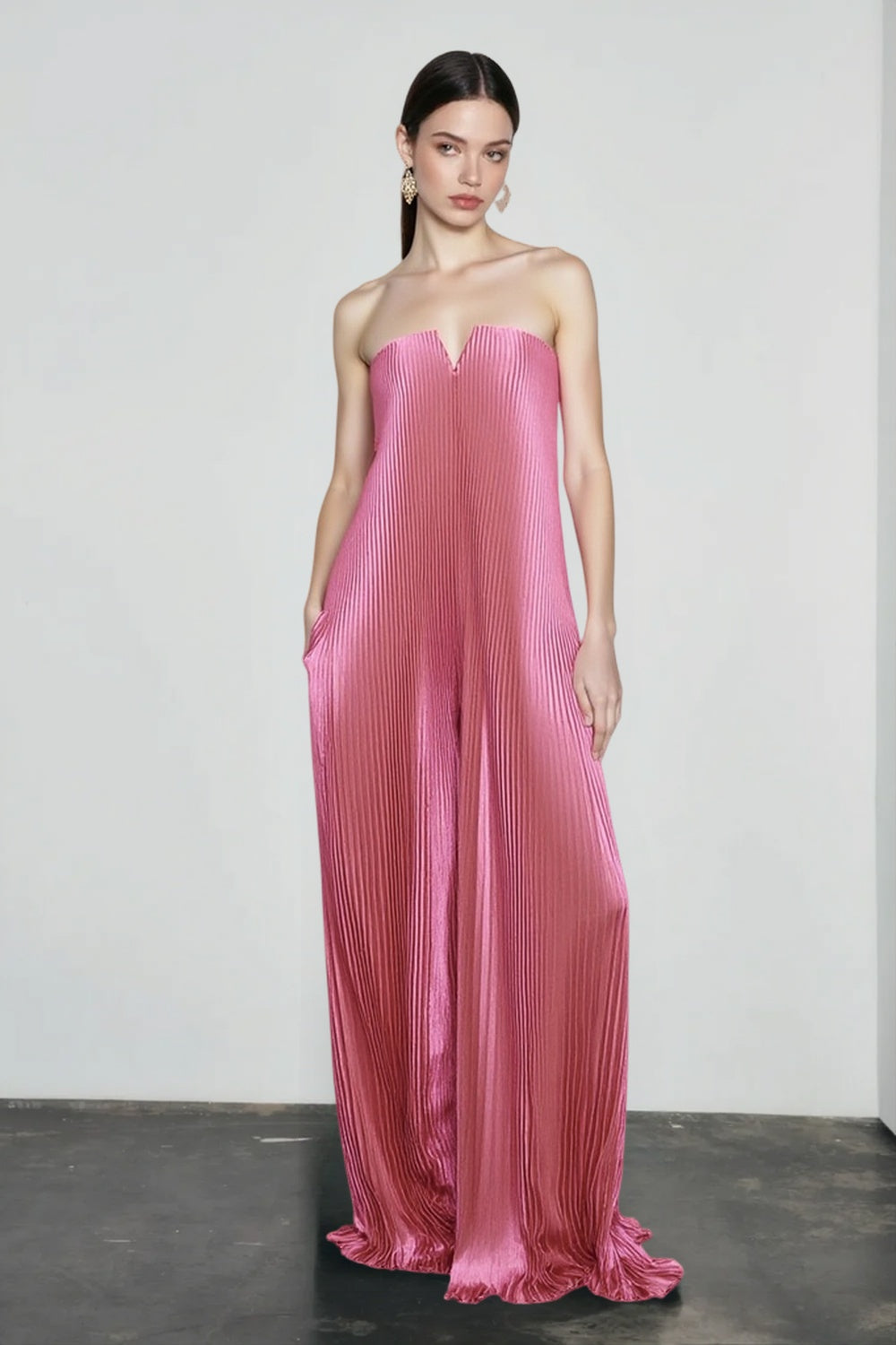 Strapless Sweetheart Pleated A-Line Maxi Gown - View 5