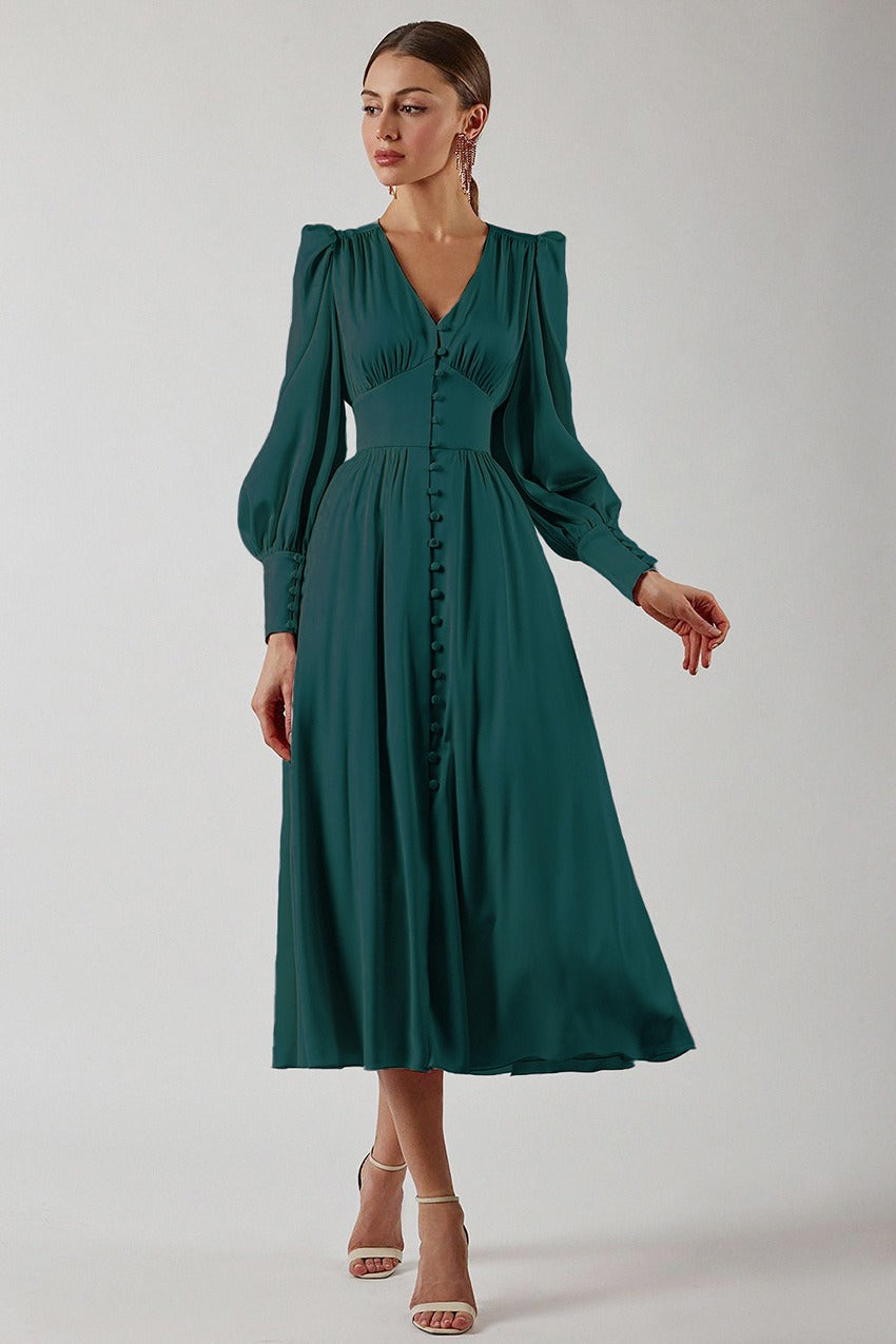 Satin Puff Sleeve Bustier Tailored Midi Dress - View 6