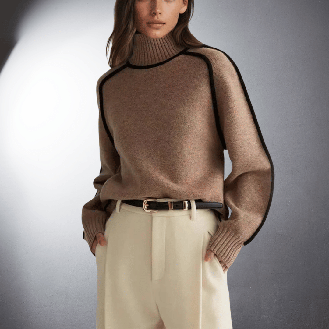 Turtleneck Long Sleeve Contrast Trim Sweater 2