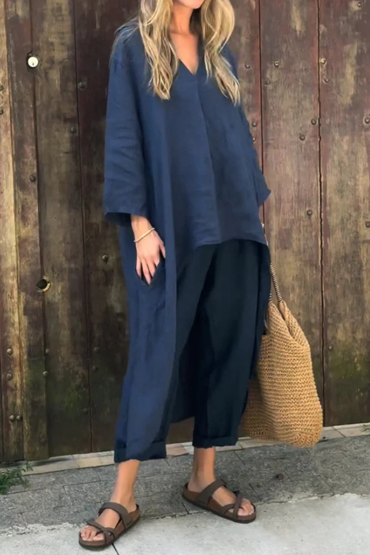V-Neck Long Sleeve Tunic Top and Pants Two Piece Set 7