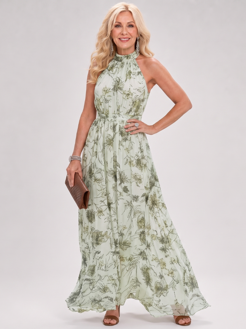 Floral Halter Neck Sleeveless Maxi Dress 6
