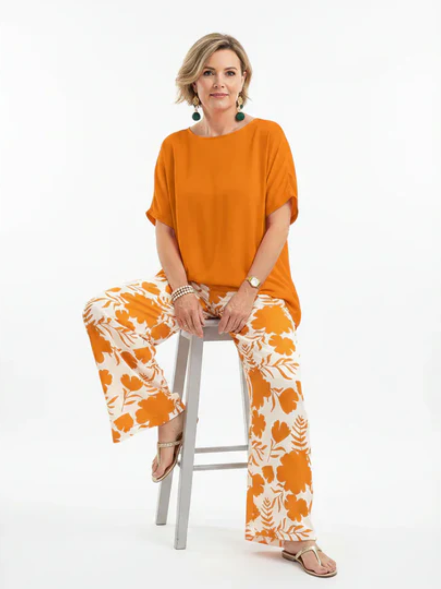 Short Sleeve Top and Floral Wide Leg Pants Two Piece Set 7