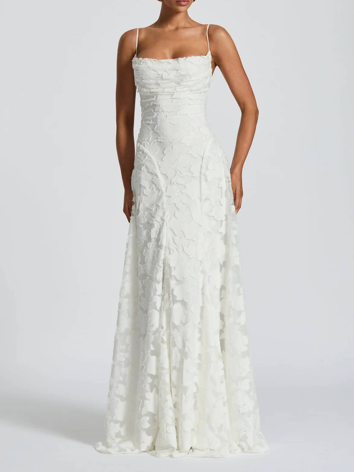 Floral Applique Spaghetti Strap Sleeveless A-Line Maxi Dress - View 6