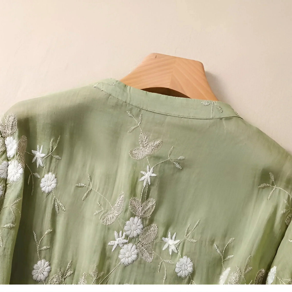 Stand Collar Floral Embroidered Sheer Button Front Blouse 9