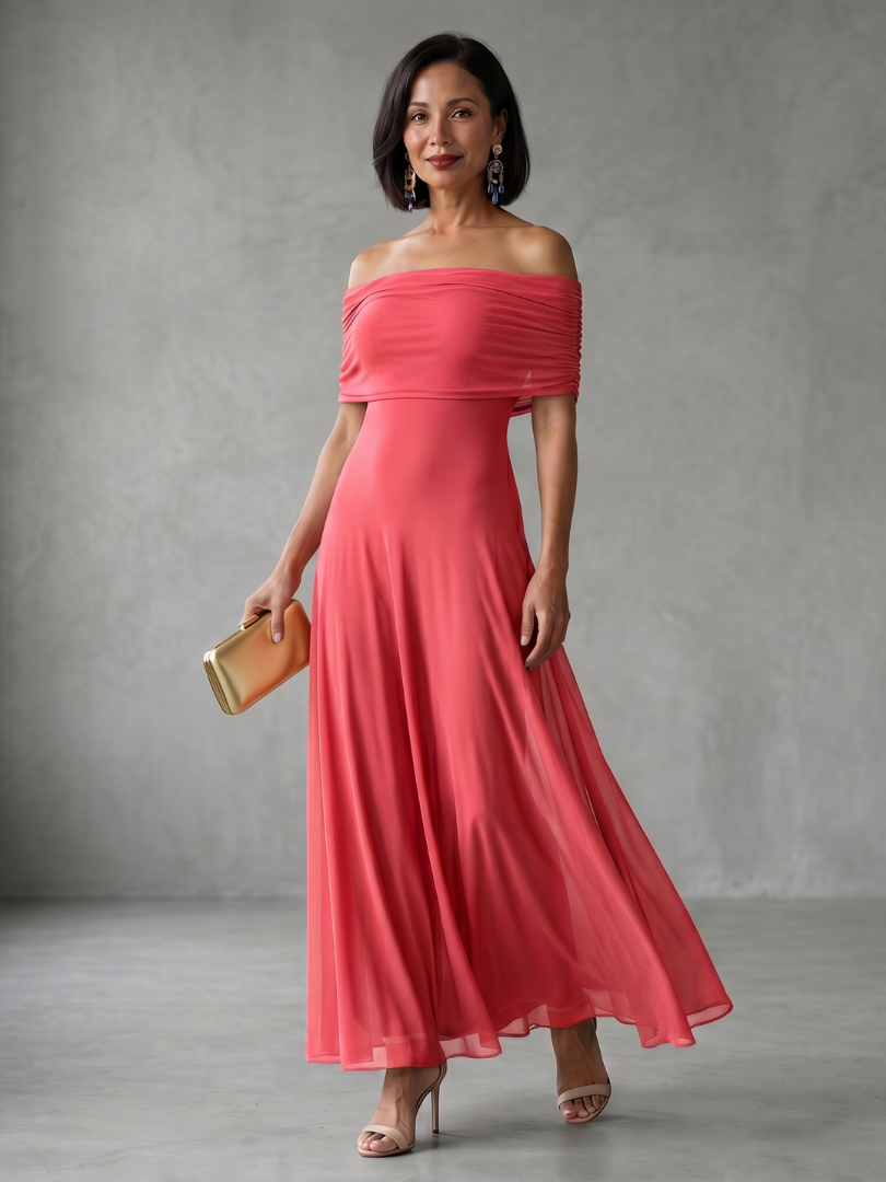 Off Shoulder Foldover Fit and Flare Maxi Dress 5