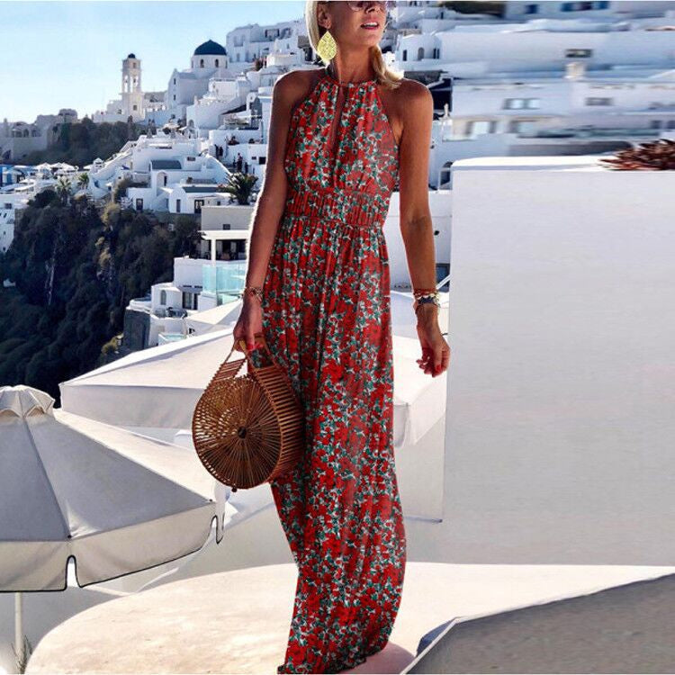 Paisley Print Halter Neck Keyhole Cut Out Smocked Waist Maxi Dress - View 4