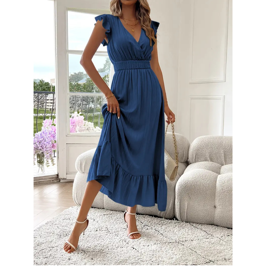 V-Neck Flutter Sleeve Shirred Waist Tiered Maxi Dress 6