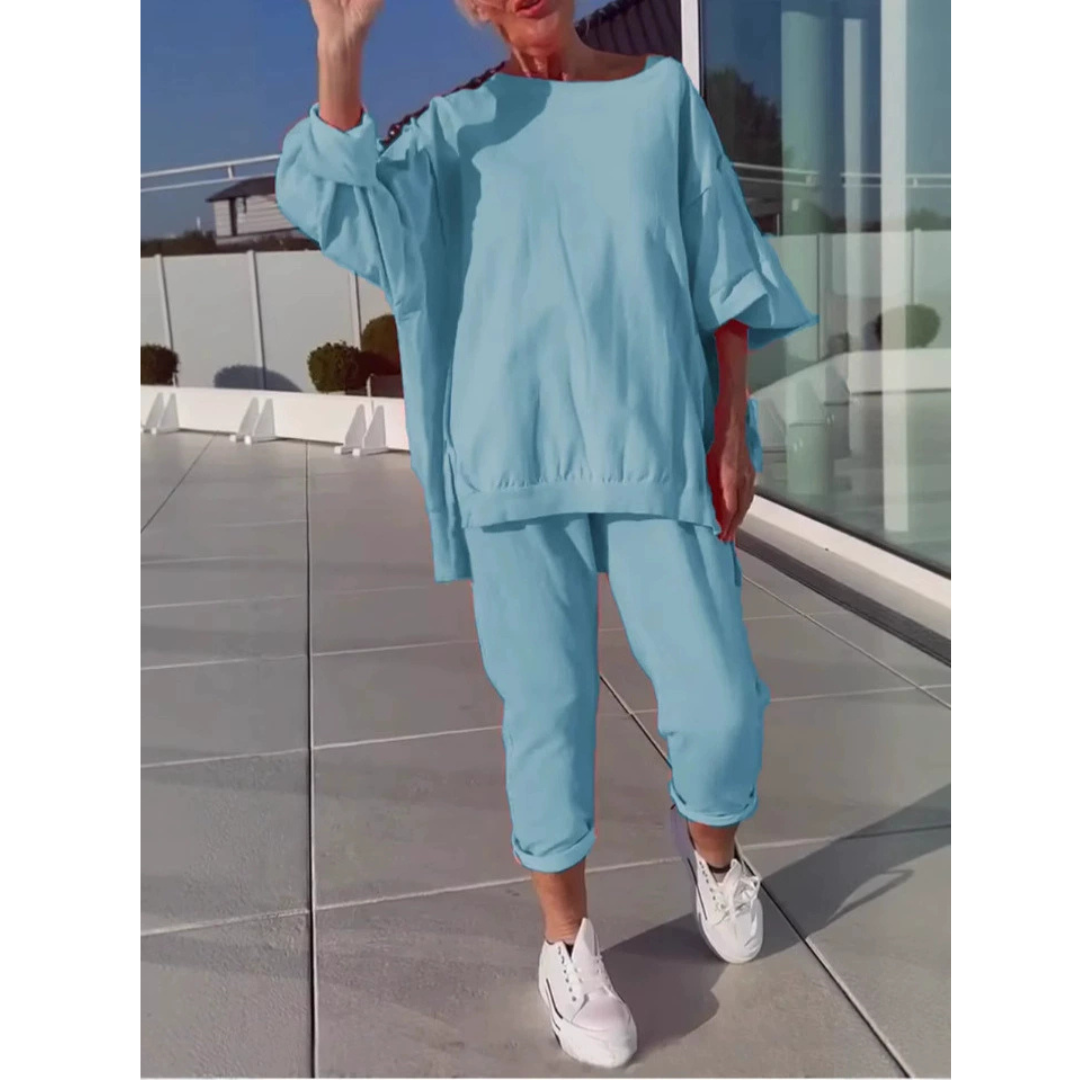 Oversized Long Sleeve Top and Pants Two Piece Set 2