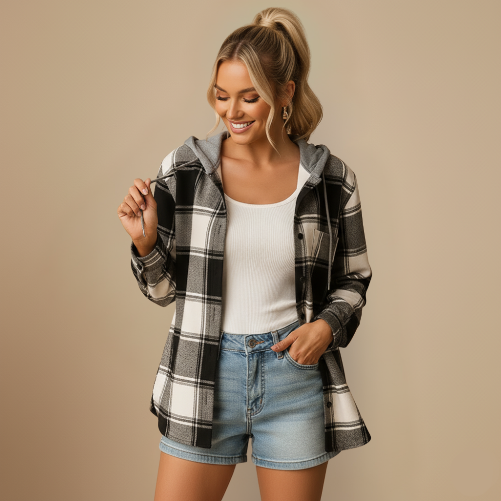 Plaid Sherpa Hooded Button Front Shacket 12