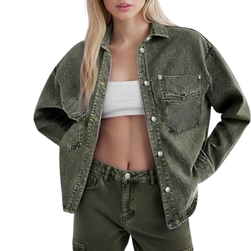 Button Front Chest Pocket Oversized Denim Jacket 5