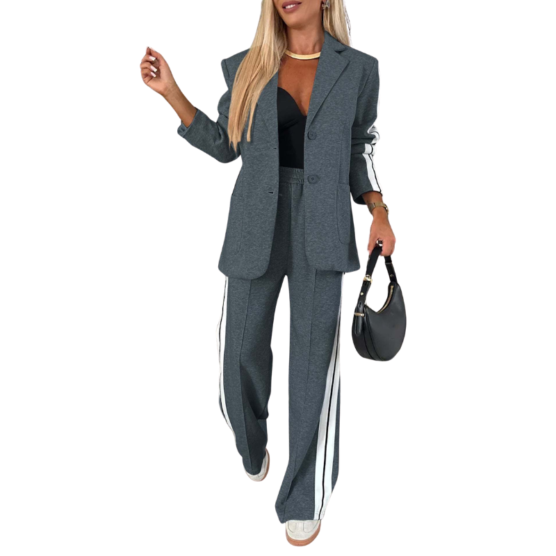 Side Stripe Blazer and Wide Leg Pants Two Piece Set 6