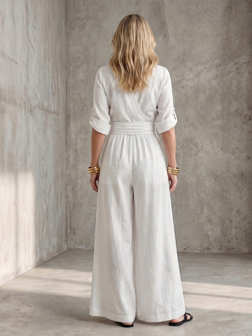 V-Neck Wrap Front Half Sleeve Wide Leg Jumpsuit 6