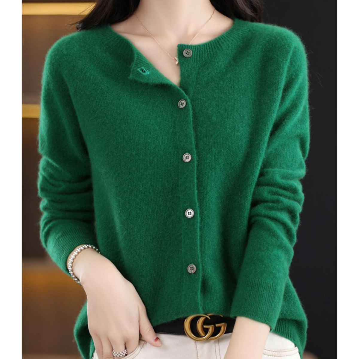 Round Neck Button Front Long Sleeve Knit Cardigan 13