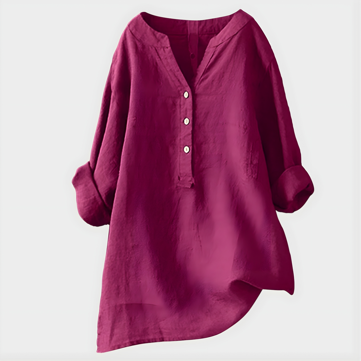 Band Collar Half Button Roll Sleeve Linen Blouse 7