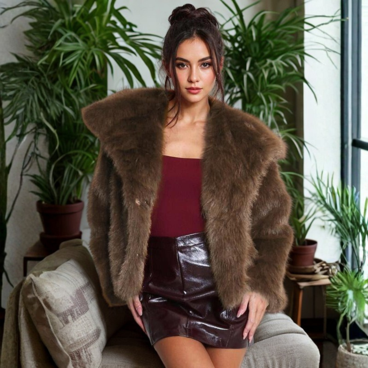 Shawl Collar Faux Fur Cropped Jacket 5