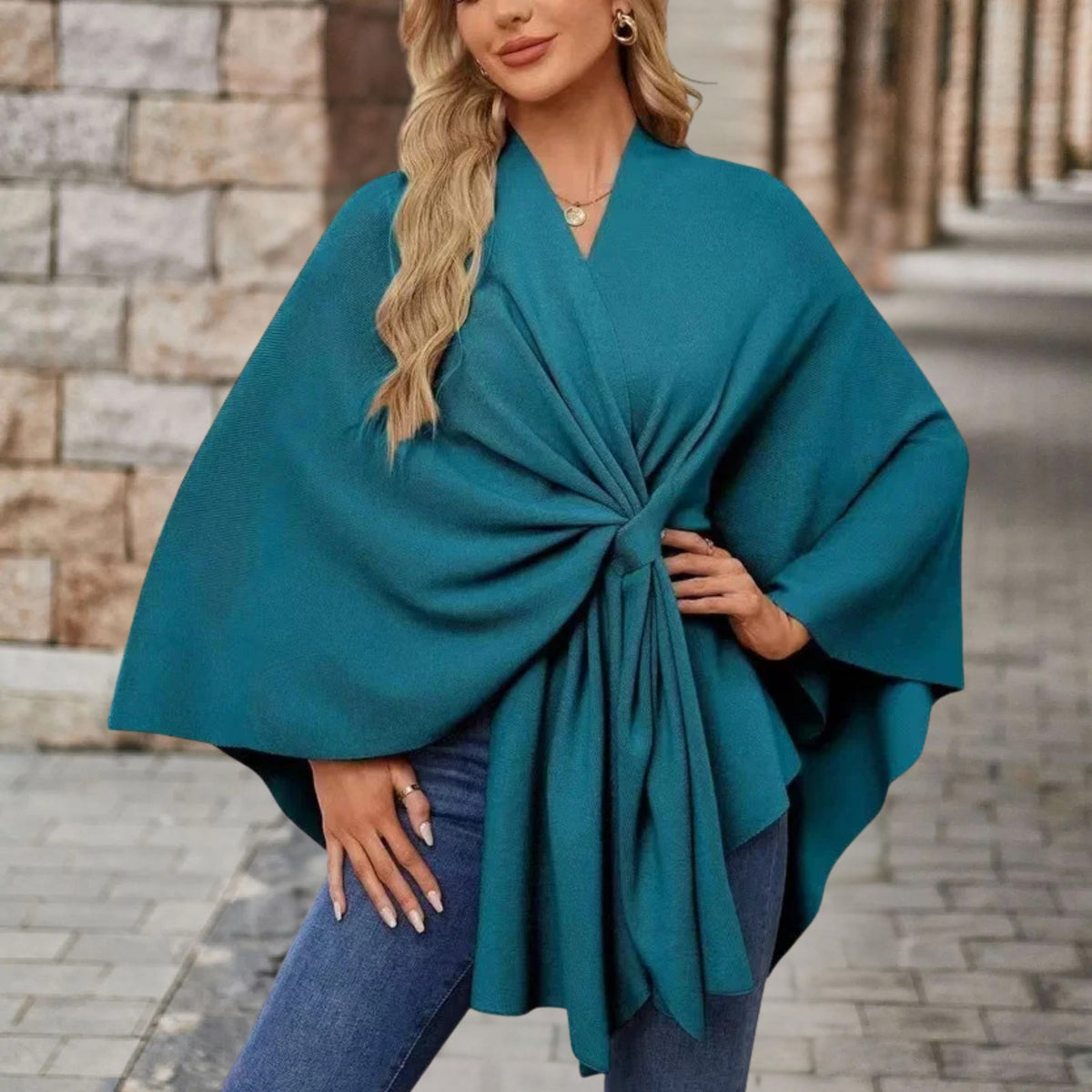 Twist Front Batwing Sleeve Knit Poncho 5