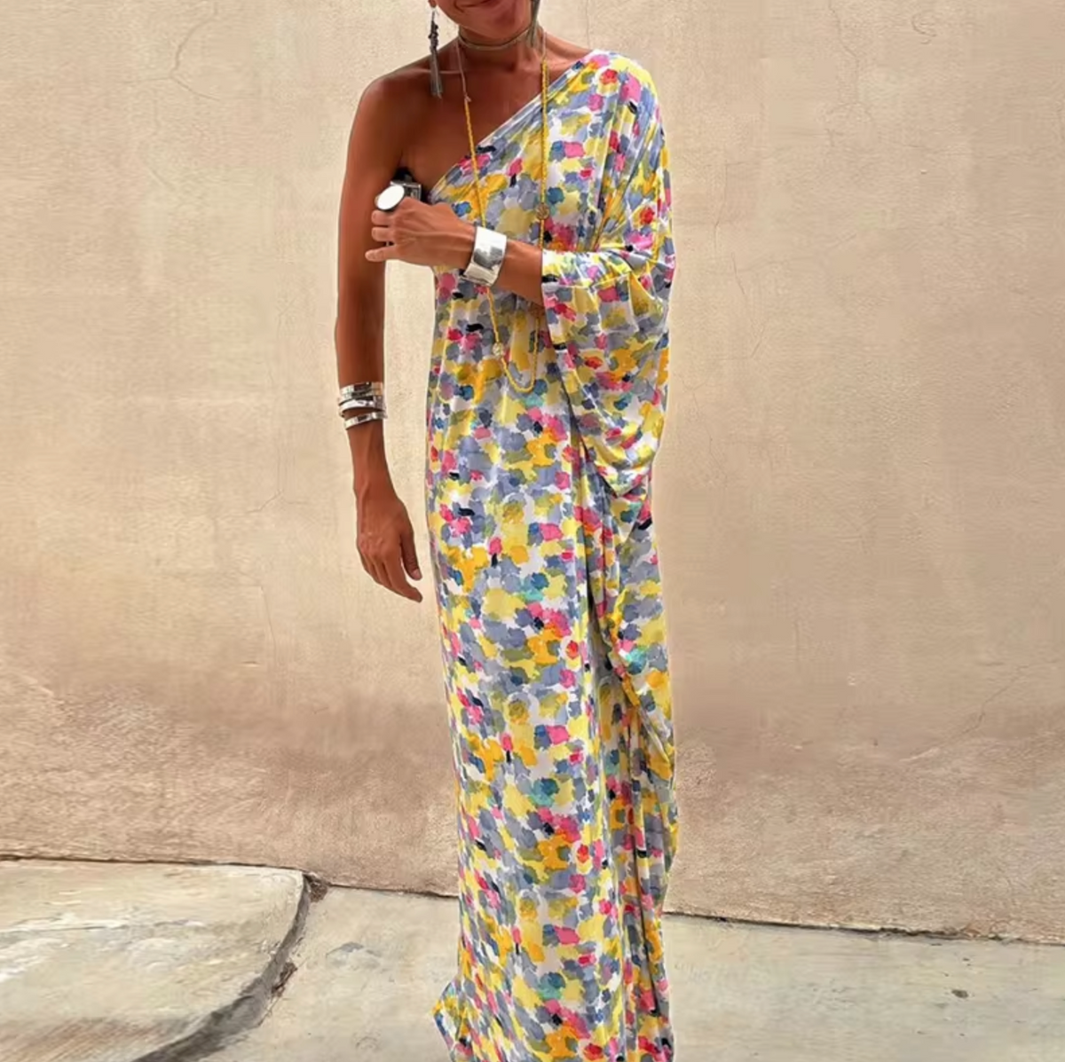 Rosetta Floral Print One Shoulder Maxi Dress - View 4