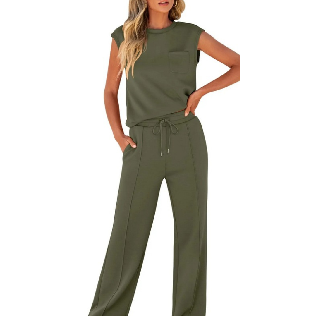Cap Sleeve Top and Wide Leg Pants Two Piece Set 6