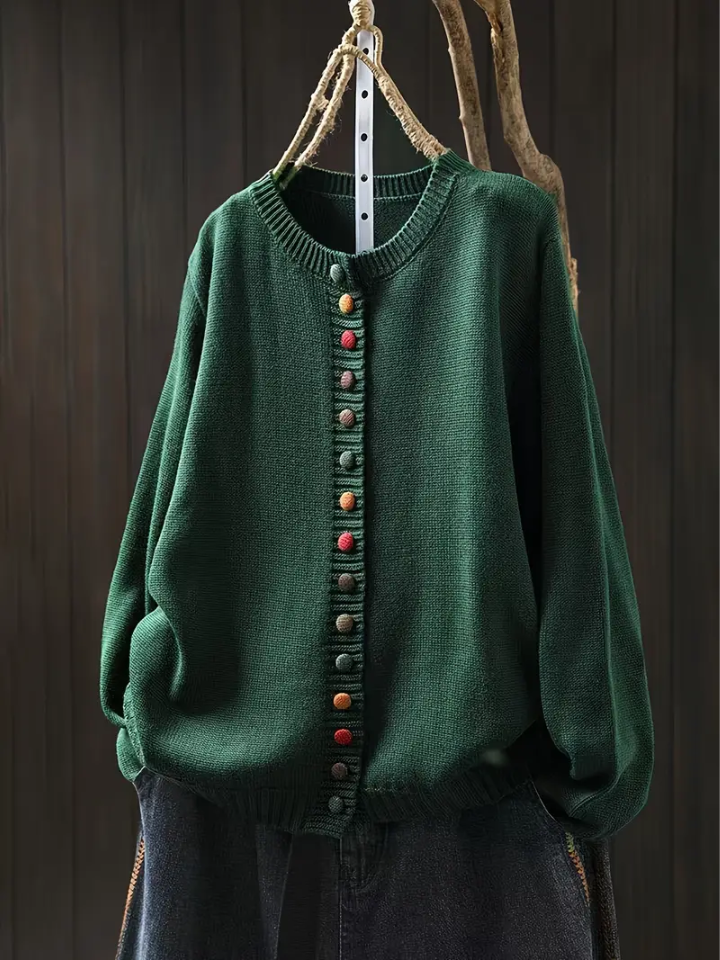 Round Neck Pom Button Front Knit Cardigan 7