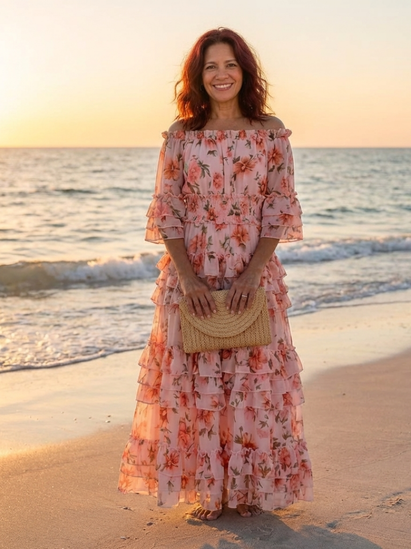 Floral Off Shoulder Ruffle Tiered Maxi Dress 6